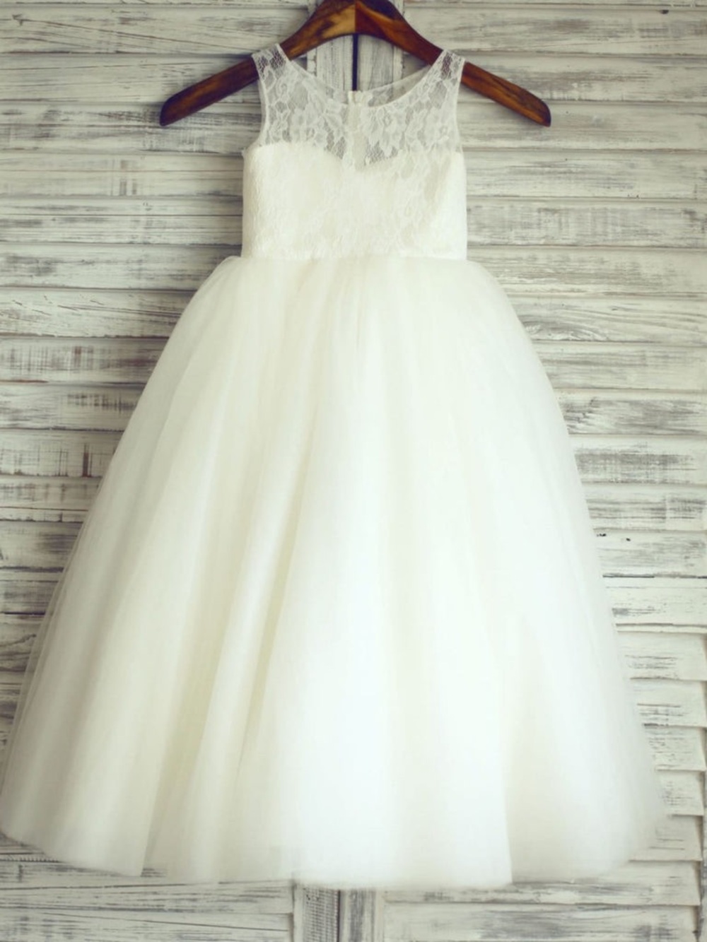 Lanting Bride White Lace Bodice Tulle Dress for Girls - Elegant Flower Girl